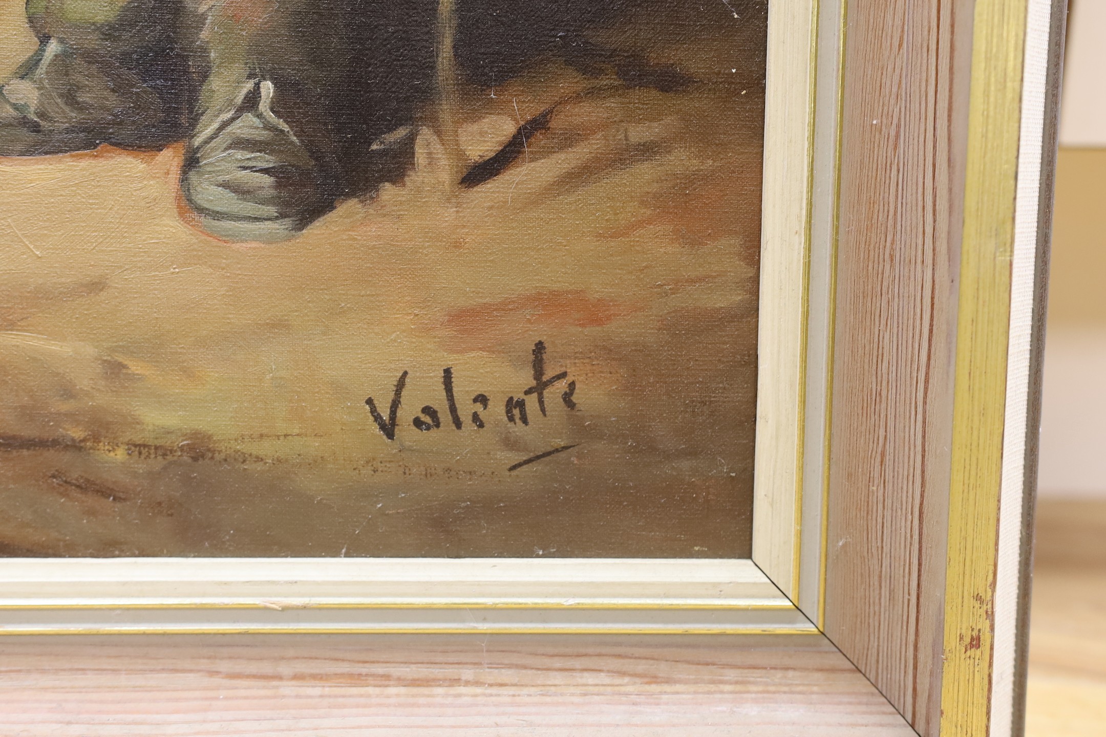 Valente (Italian School), oil on canvas, 'Onion Seller', signed, 59 x 29cm